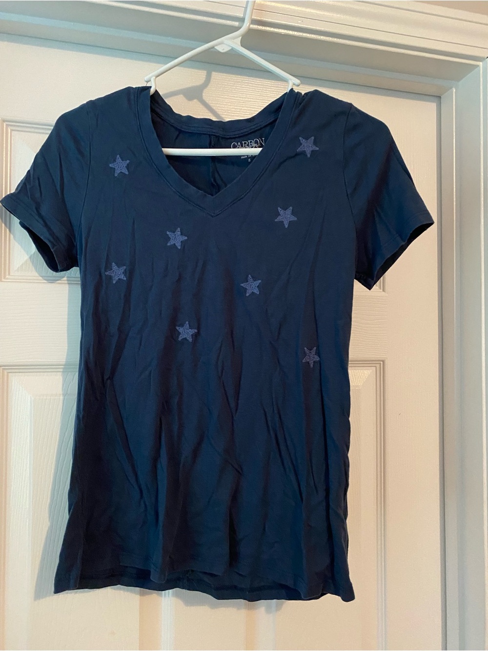 Carbon Navy V-Neck Tee with Star Embroidery